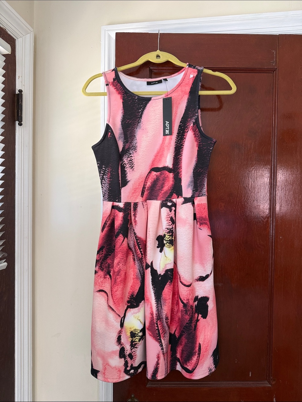 Apt. 9 Pink and Black Abstract Floral Fit & Flare Dress